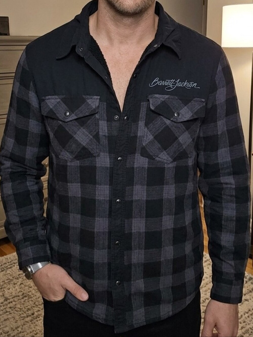 Source Unknown Black & Gray Plaid Lightweight Shirt Jacket